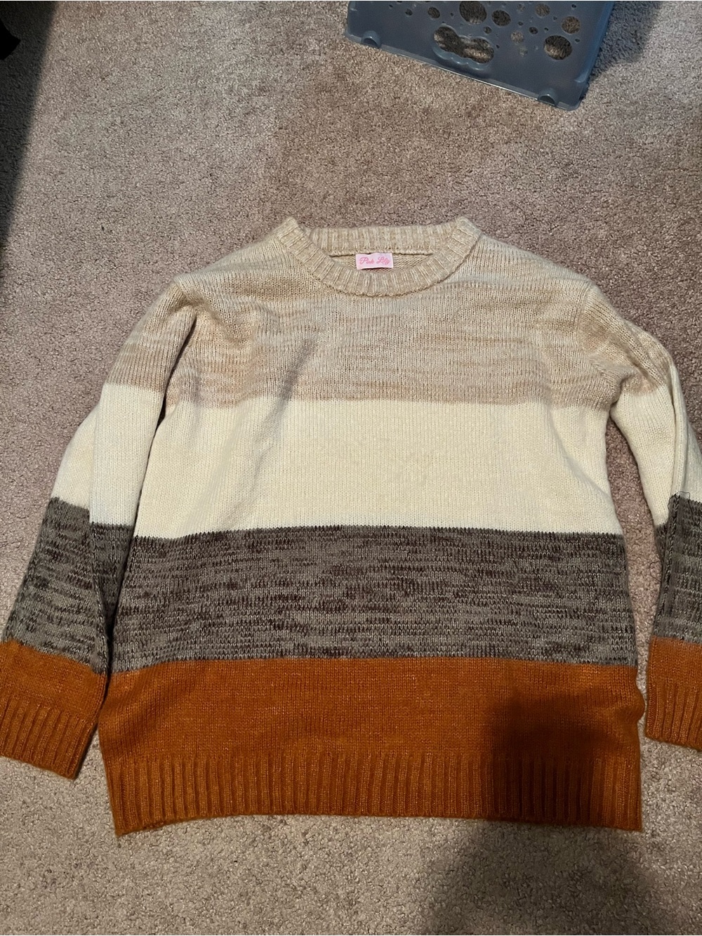 Pink Lily Women's Crewneck Sweater in Cream, Gray & Rust